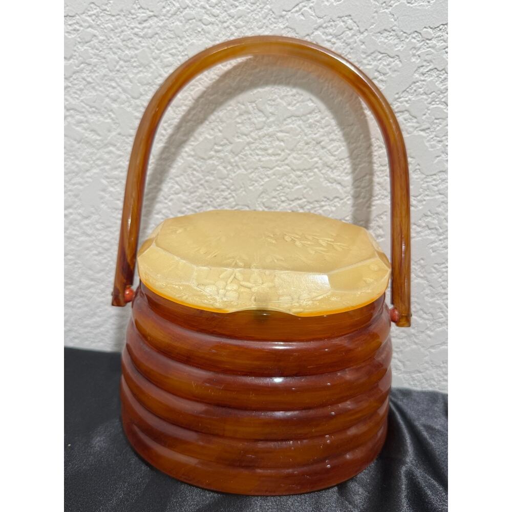 VINTAGE LLEWELLYN Lucite Beehive Handbag Purse Amber Honey Hinged Lid Top Handle